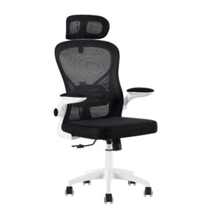 198 Black Mesh Office Chair with White Frame and Headrest - front angle