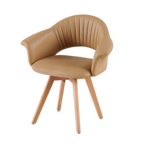 2605 Tan Accent Chair with Pleated Back and Wood-Tone Legs