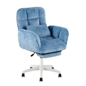 2686 Blue Upholstered Office Chair with Footrest and White Base - front angle