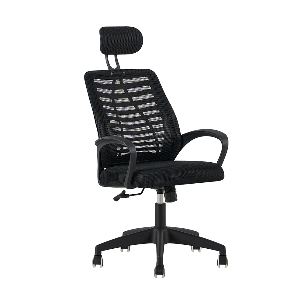 A-01 Black Office Chair with Slatted Back and Headrest