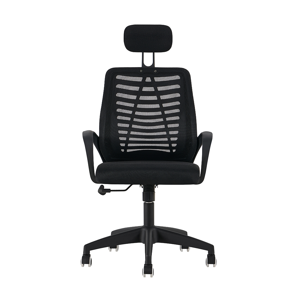 A-01 Black Office Chair with Slatted Back and Headrest - Image 2