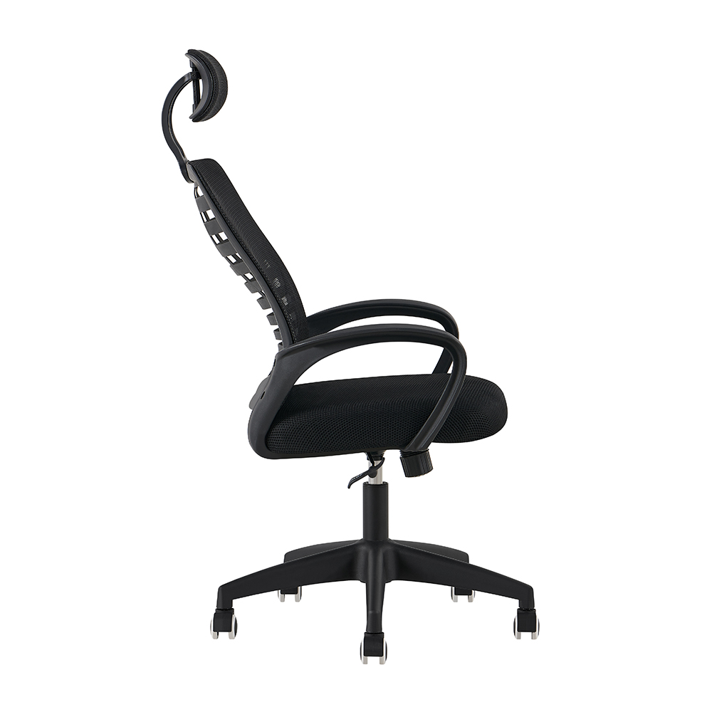 A-01 Black Office Chair with Slatted Back and Headrest - Image 3
