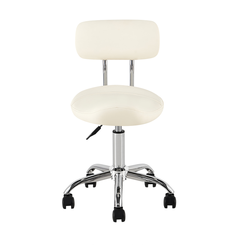 BC-208 White Rolling Stool with Backrest - Image 2