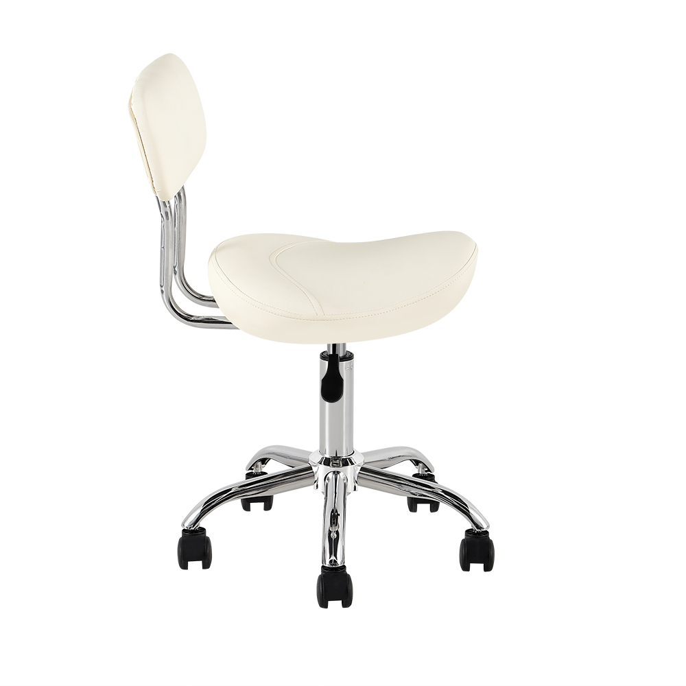 BC-208 White Rolling Stool with Backrest - Image 3