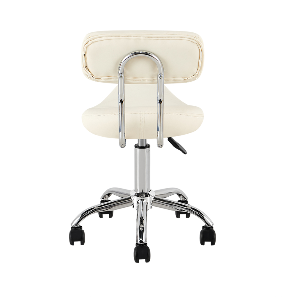 BC-208 White Rolling Stool with Backrest - Image 4