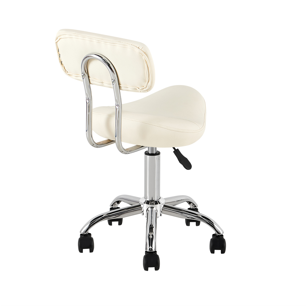BC-208 White Rolling Stool with Backrest - Image 5