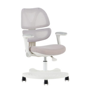 Y-02 Gray Study Chair with Split Back and White Foot Platform - front angle