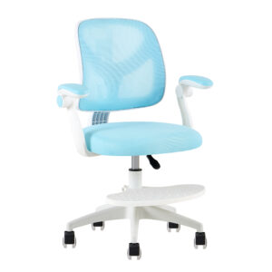 Y-07 Blue Mesh Study Chair with Armrests and Foot Platform - front angle