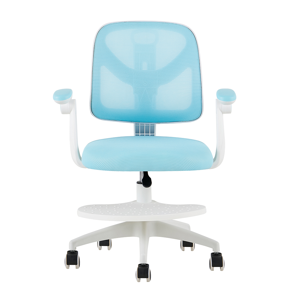 Y-07 Blue Mesh Study Chair with Armrests and Foot Platform - Image 2