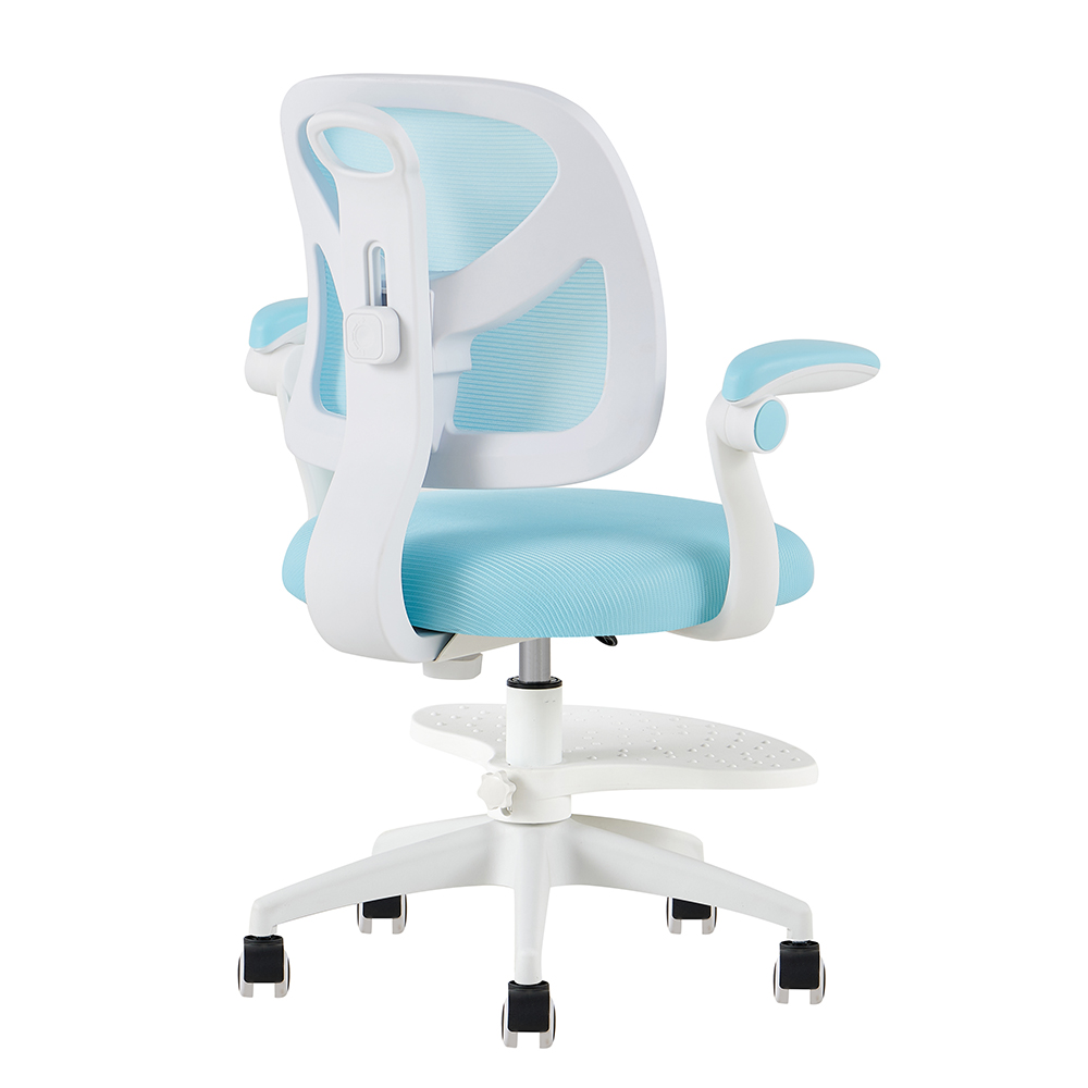 Y-07 Blue Mesh Study Chair with Armrests and Foot Platform - Image 5