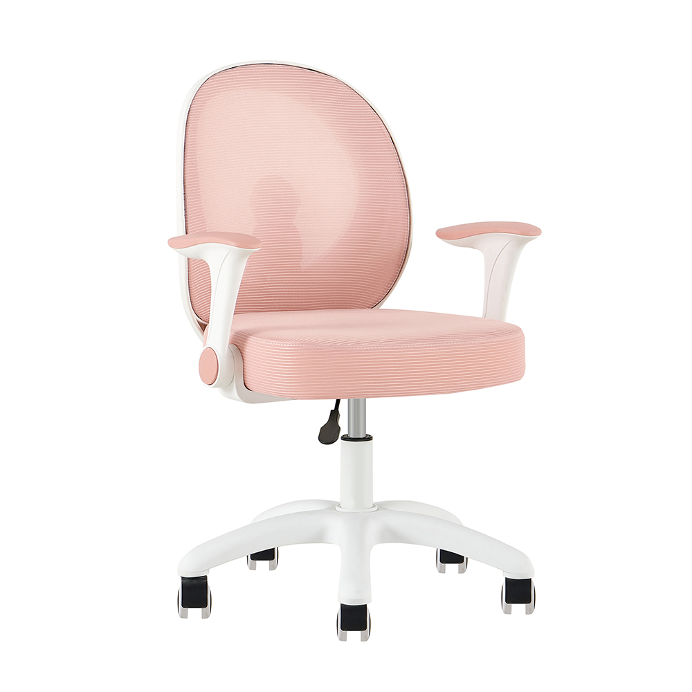 Y-11 Pink Mesh Study Chair with Rounded Back and White Base - front angle