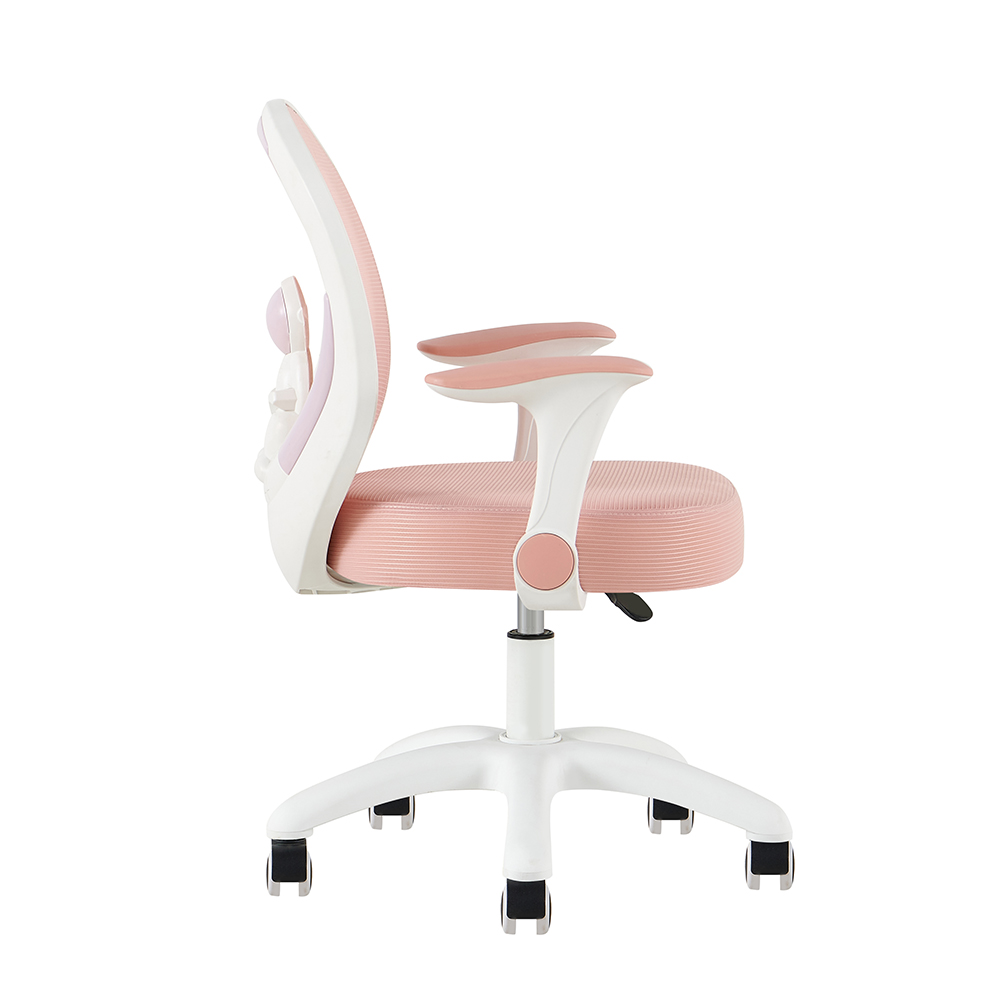 Y-11 Pink Mesh Study Chair with Rounded Back and White Base - Image 3