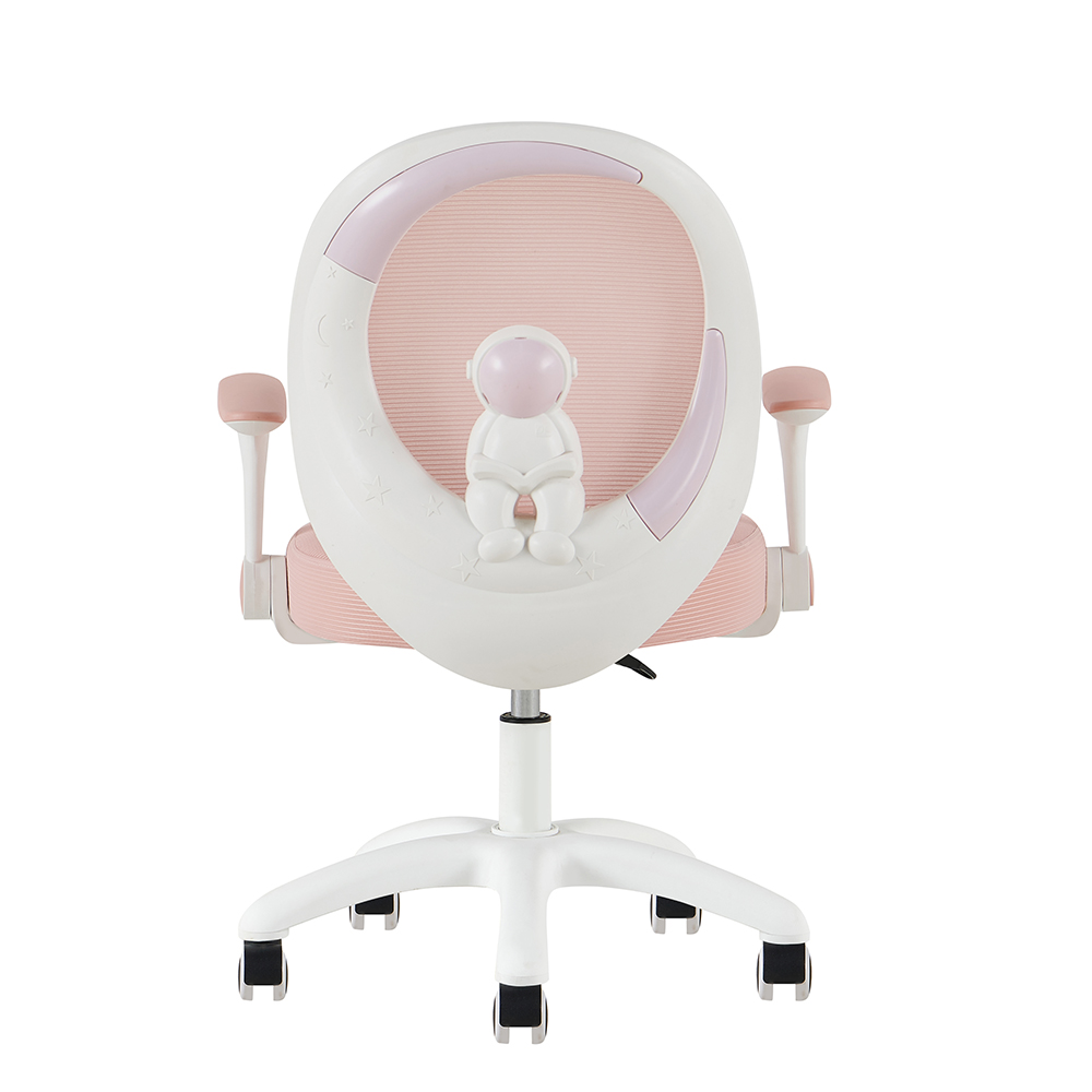 Y-11 Pink Mesh Study Chair with Rounded Back and White Base - Image 4